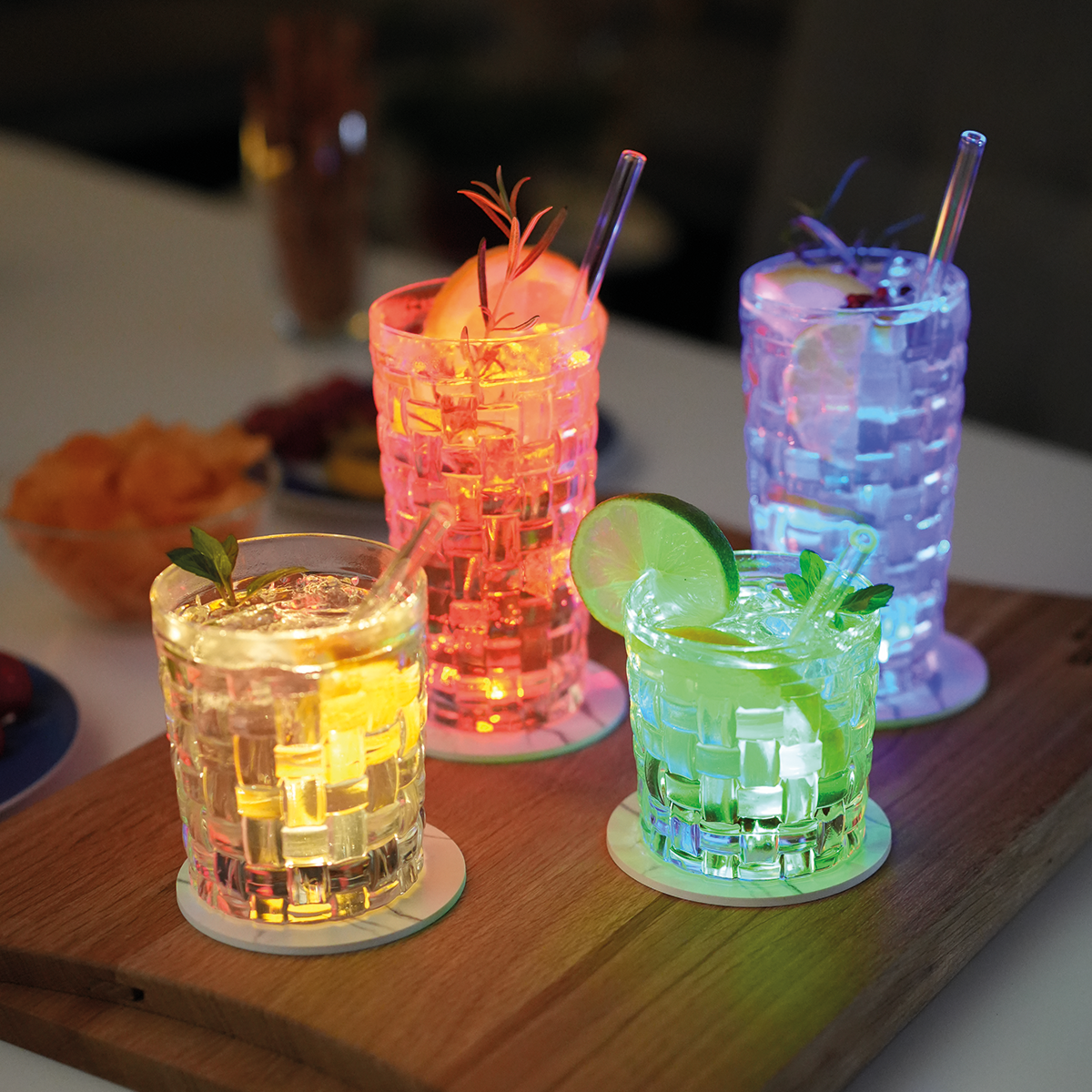 Leuchtende LED-Untersetzer mit gratis Ersatzbatterien