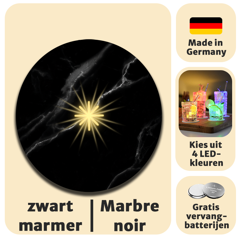 Leuchtende LED-Untersetzer mit gratis Ersatzbatterien