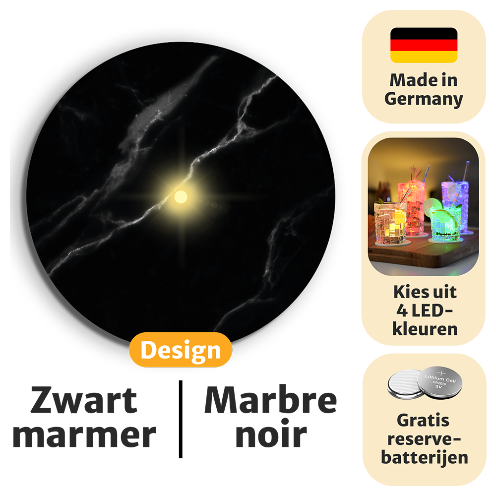 Dessous de verre lumineux avec piles de rechange offertes